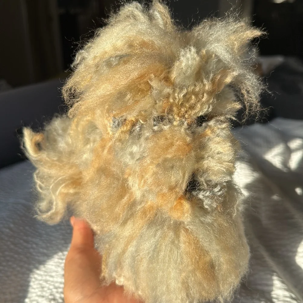 Handmade Fluffy Tan and Cream Dog Plush